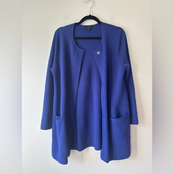 Talbots Women’s Long Blue Cardigan Sweater Jacket Merino Wool Large‎ Petite - Picture 5 of 8